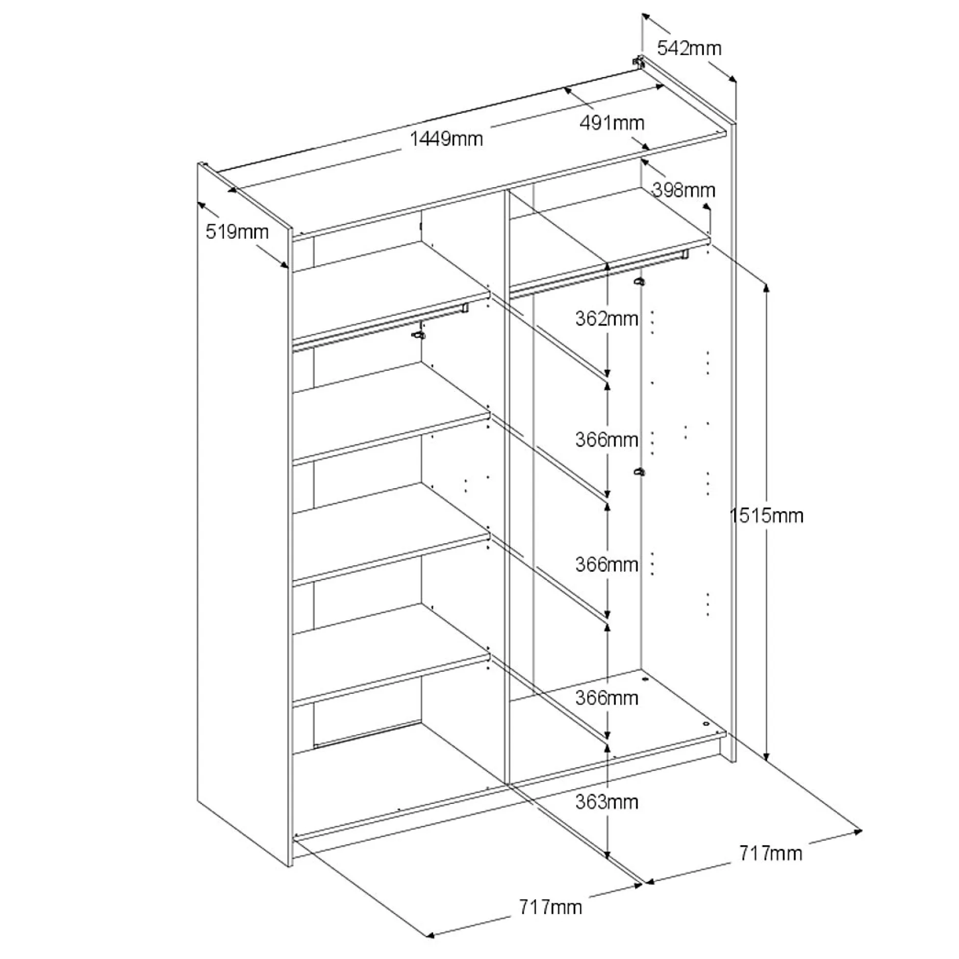 Kleiderschrank Swings - 148x59x203cm - mit Spiegel - 2 Türen - Eichendekor