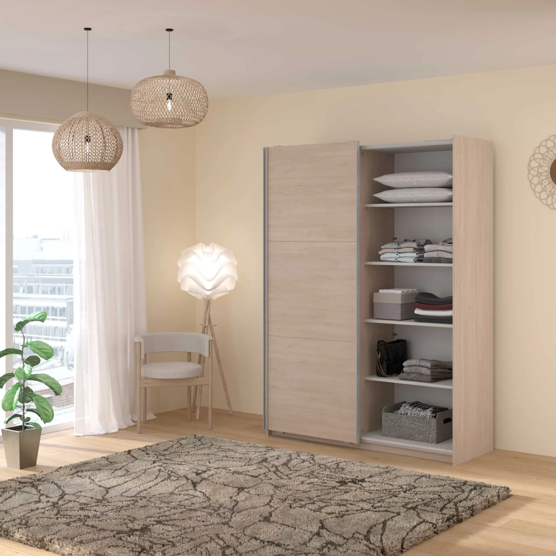 Kleiderschrank Swings - 148x59x203cm - mit Spiegel - 2 Türen - Eichendekor