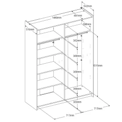 Kleiderschrank Swings - 148x59x203cm - mit Spiegel - 2 Türen - weiß