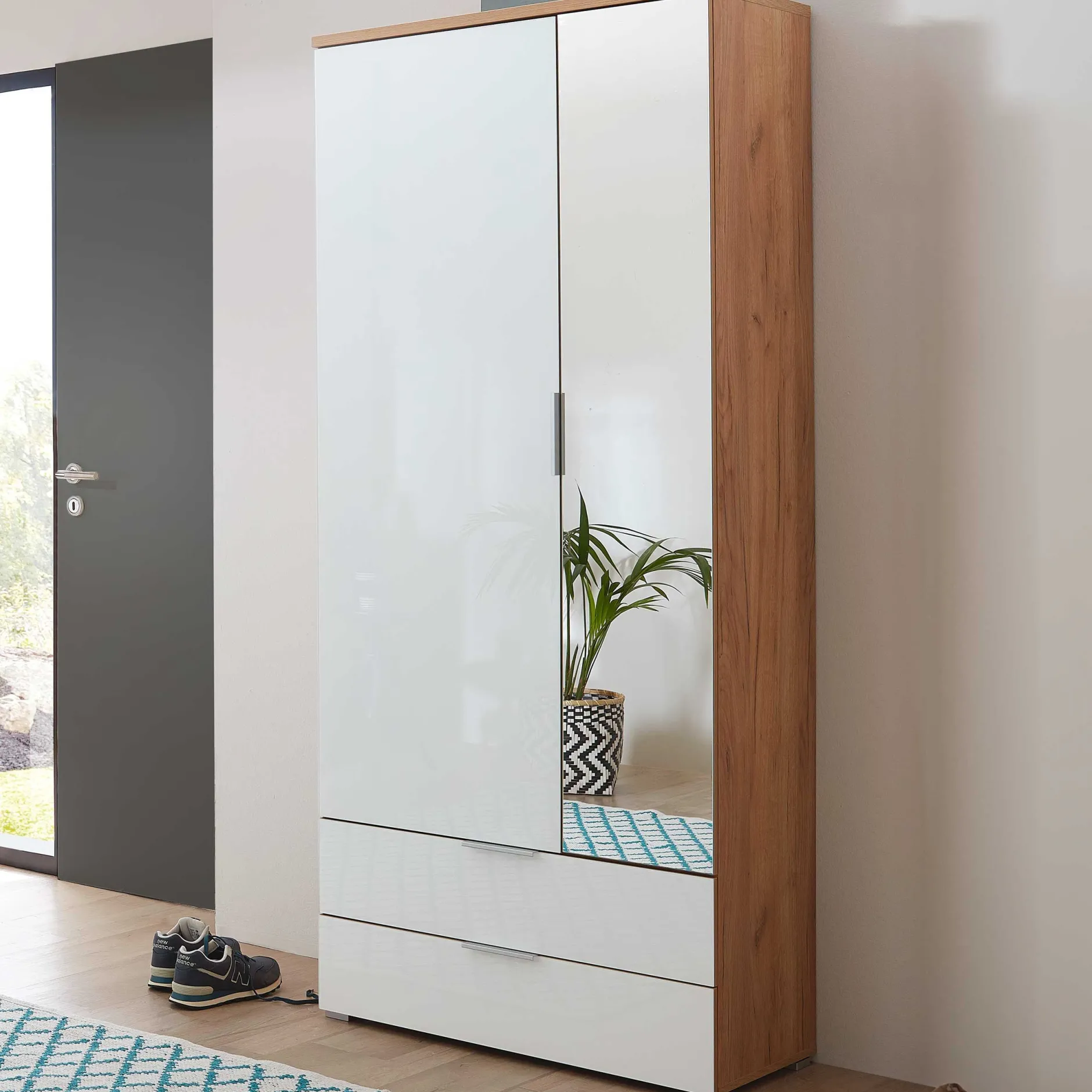 Kleiderschrank Tille 84cm mit 2 Türen und 2 Schubladen - weiß/Eiche