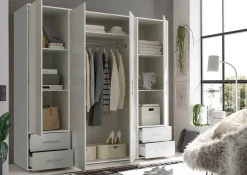 Kleiderschrank Valencia - 206x60x195cm - 4 Türen und 4 Schubladen - weiß