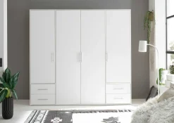 Kleiderschrank Valencia - 206x60x195cm - 4 Türen und 4 Schubladen - weiß