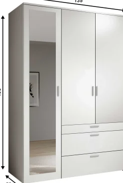 Kleiderschrank Vasili - 135x56x195cm - 3 Türen und 3 Schubladen - Eichendekor