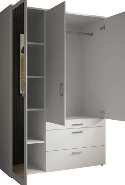 Kleiderschrank Vasili - 135x56x195cm - 3 Türen und 3 Schubladen - weiß