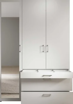 Kleiderschrank Vasili - 135x56x195cm - 3 Türen und 3 Schubladen - weiß
