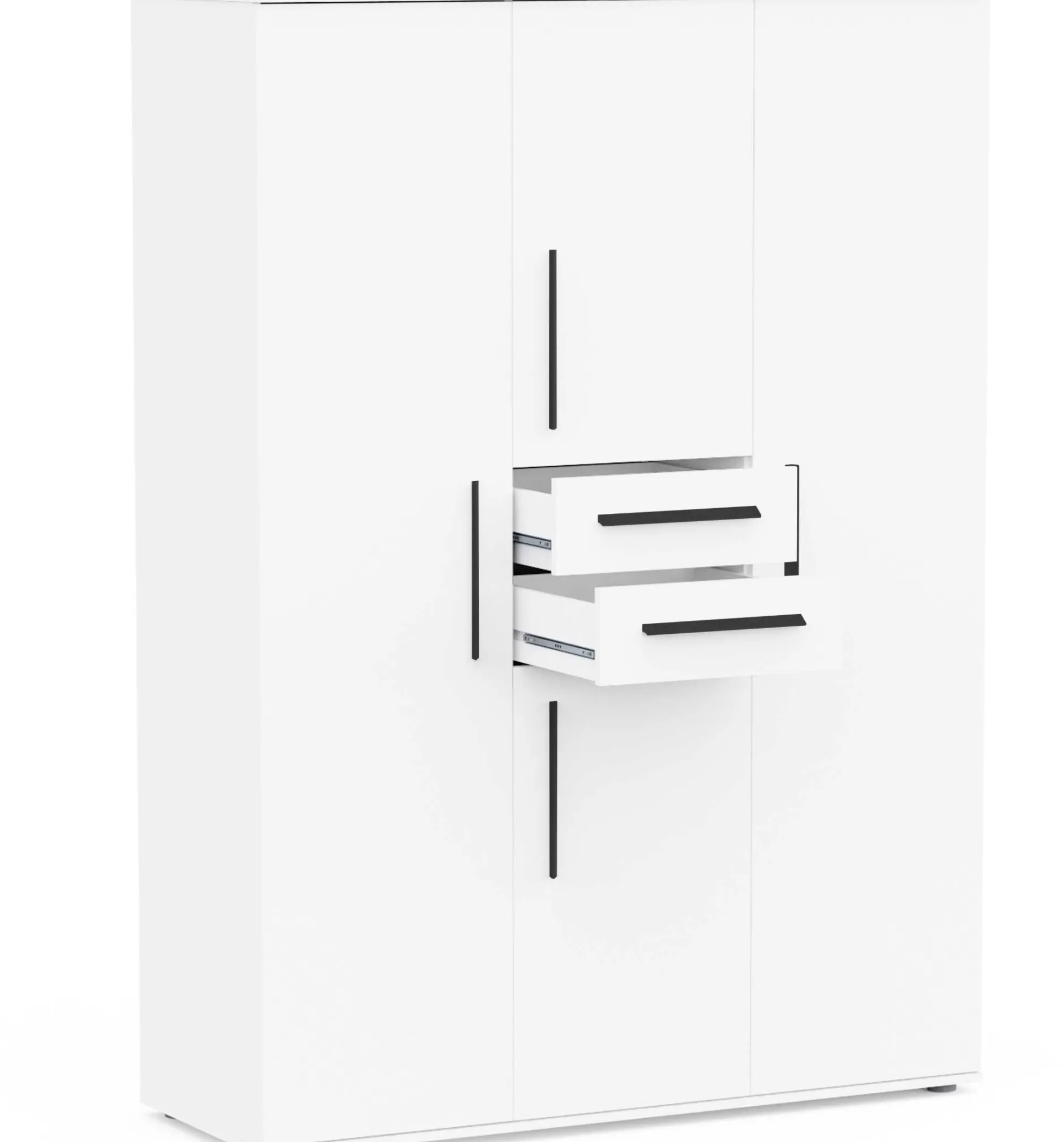 Kleiderschrank Versatil - 135x50x188cm - 4 Türen und 2 Schubladen - weiß