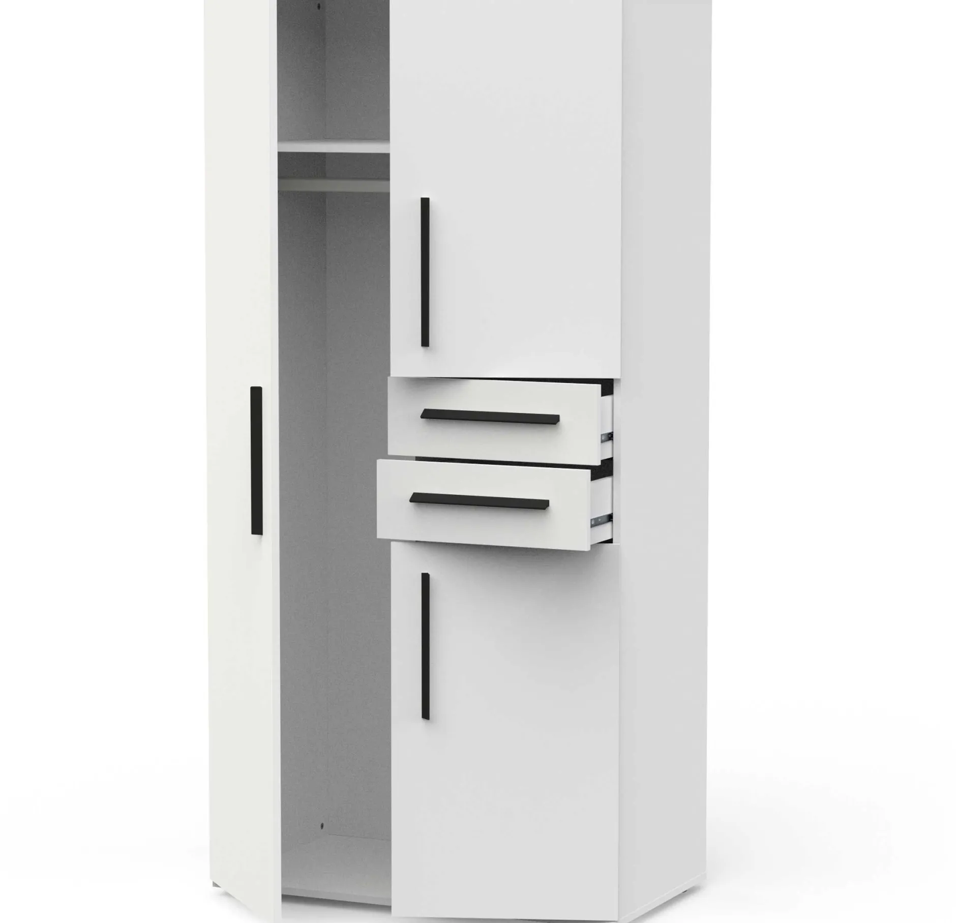 Kleiderschrank Versatil - 90x50x188cm - 3 Türen und 2 Schubladen - weiß