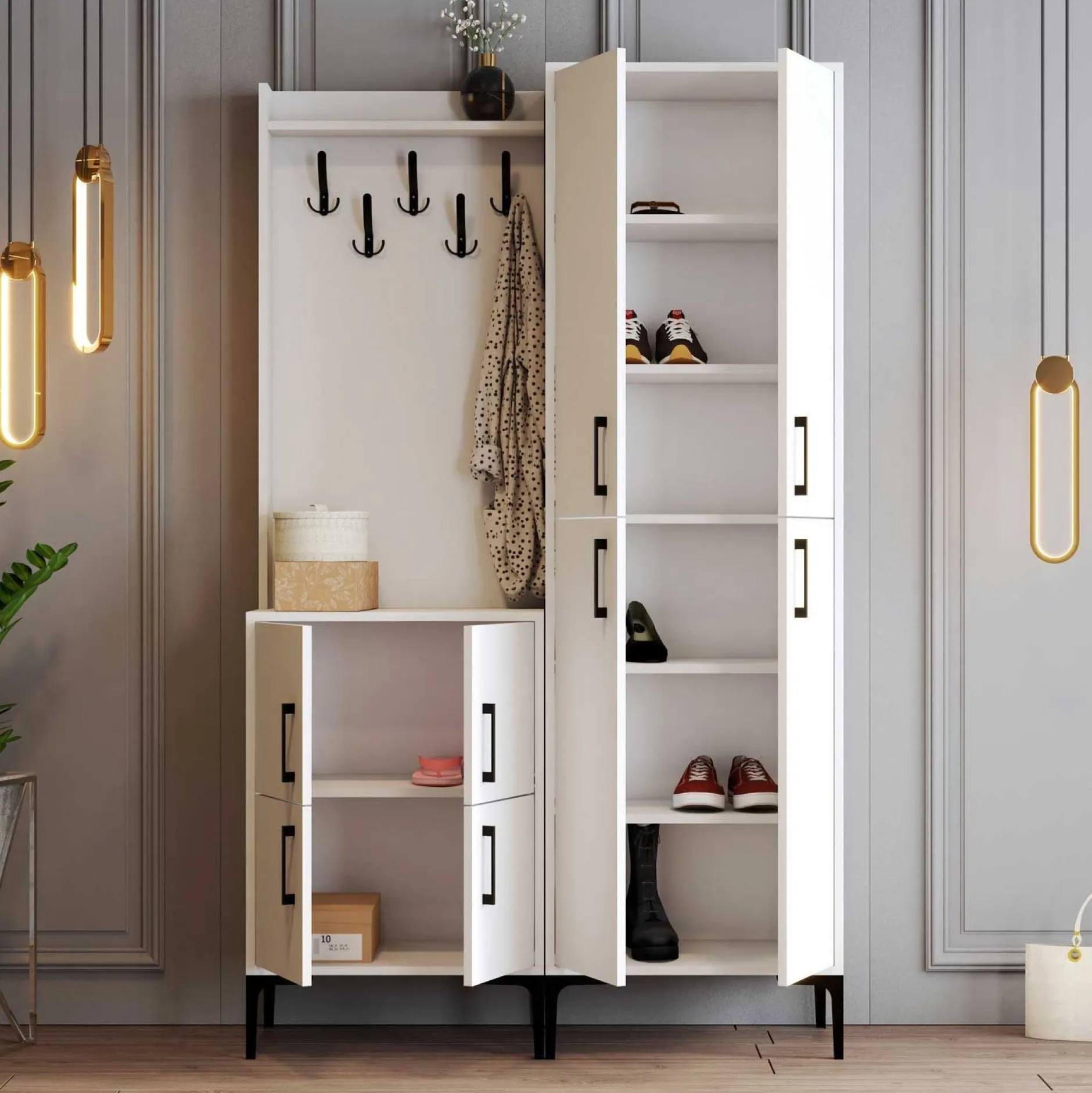 Kleiderschrank - 150x35x200cm - 8 Türen - weiß