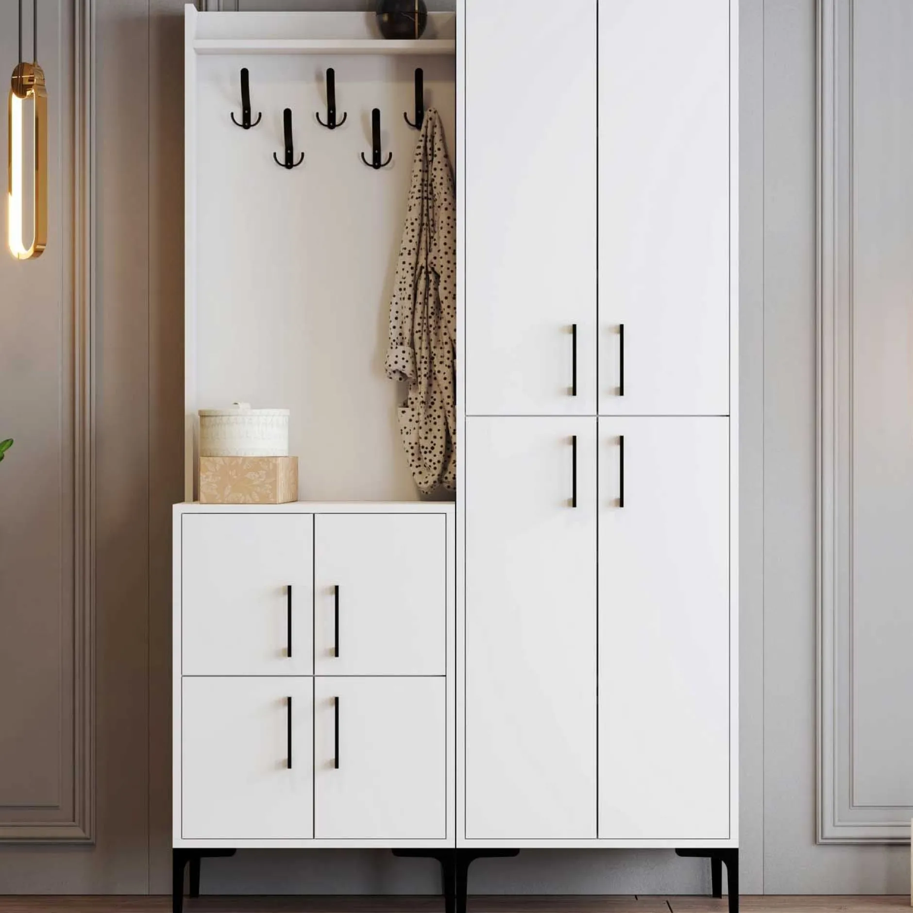 Kleiderschrank - 150x35x200cm - 8 Türen - weiß