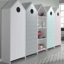 4 Kleiderschränke Bücherregal Casami - rosa/weiß/grau/mintgrün