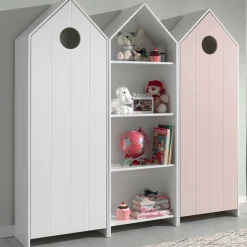 2 Kleiderschränke Bücherregal Casami - weiß/rosa