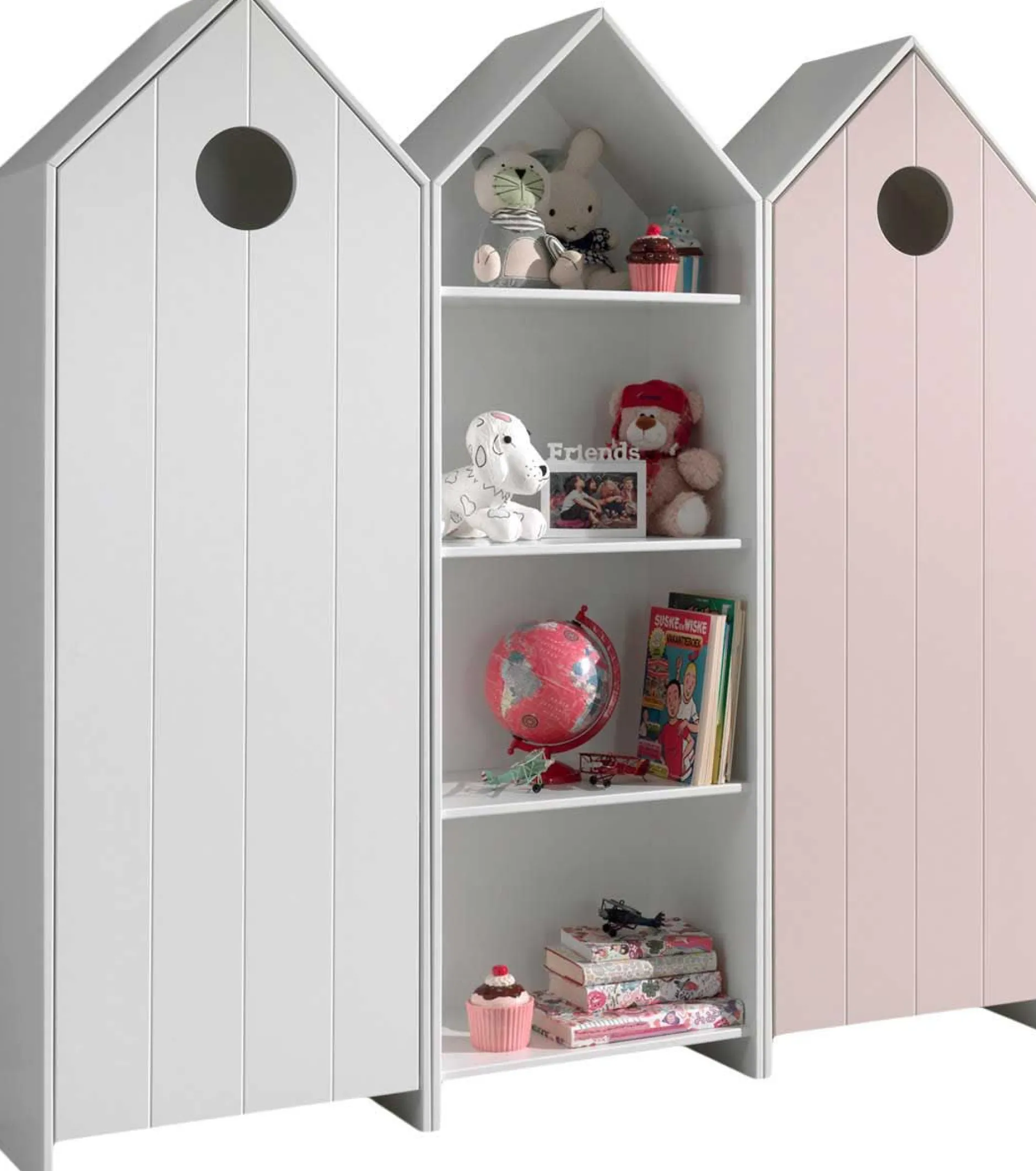 2 Kleiderschränke Bücherregal Casami - weiß/rosa