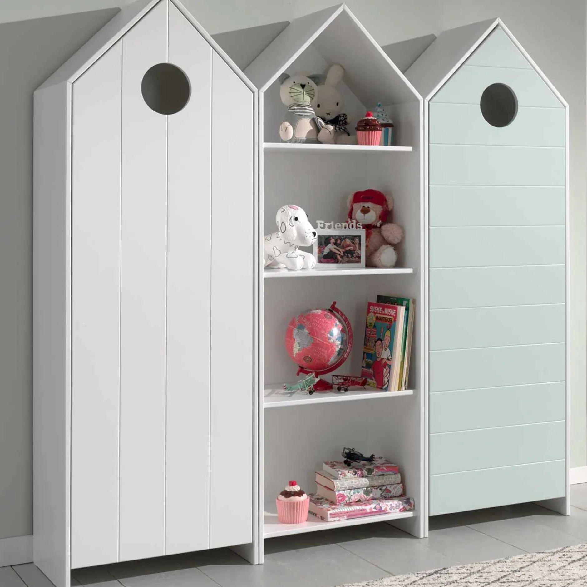2 Kleiderschränke Bücherregal Casami - mintgrün/weiß