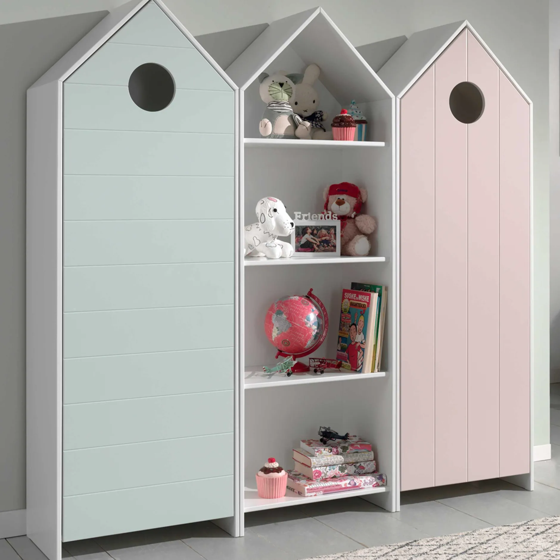 2 Kleiderschränke Bücherregal Casami - mintgrün/weiß/rosa