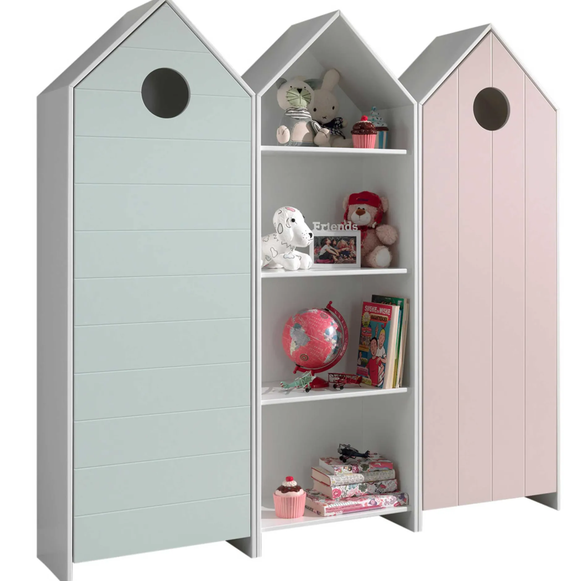 2 Kleiderschränke Bücherregal Casami - mintgrün/weiß/rosa