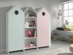 2 Kleiderschränke Bücherregal Casami - mintgrün/weiß/rosa
