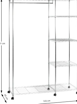 Kleiderwagen | 123 x 45 x 181 cm | Verchromter Stahl | Farbe Silber