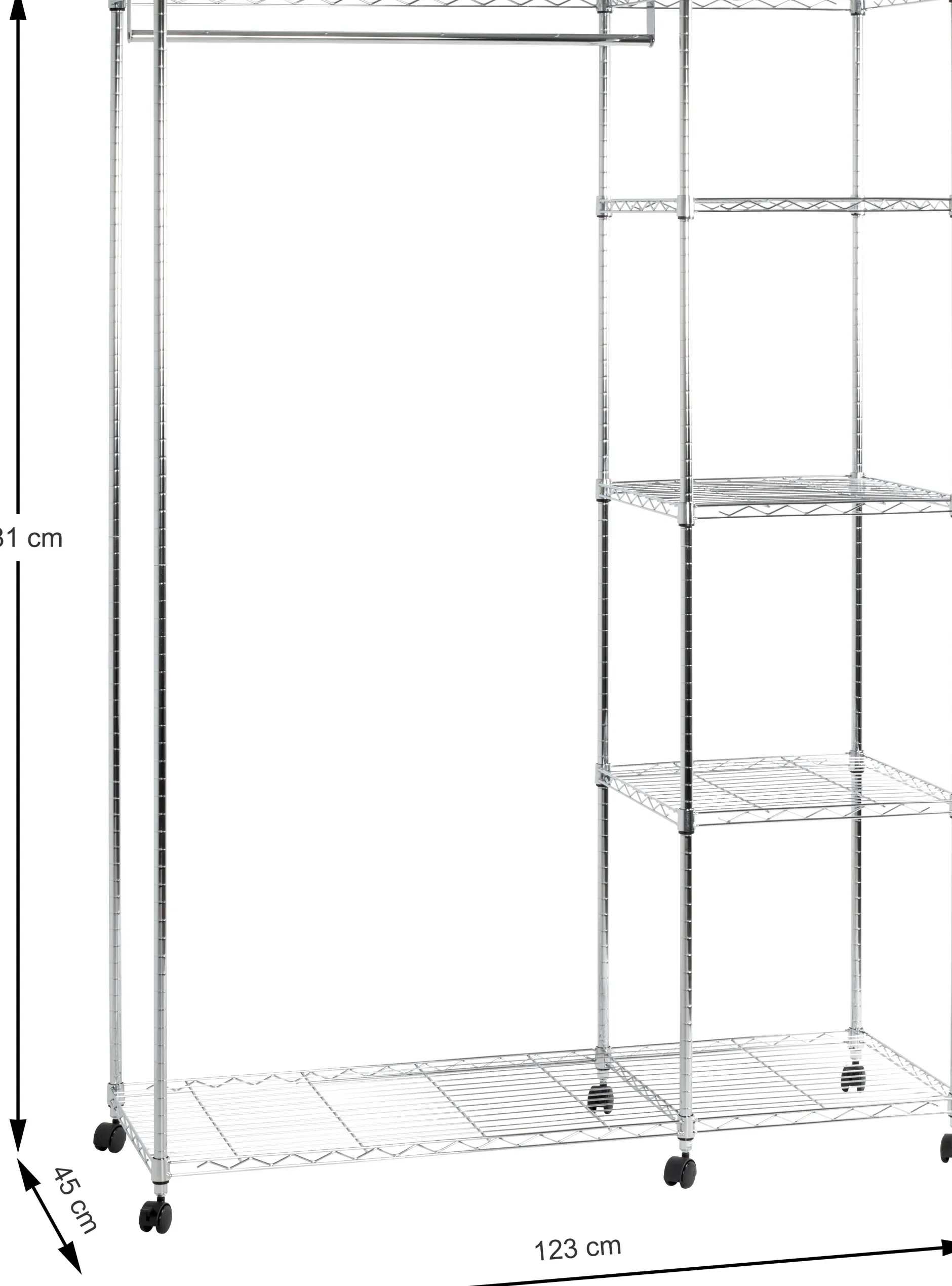 Kleiderwagen | 123 x 45 x 181 cm | Verchromter Stahl | Farbe Silber