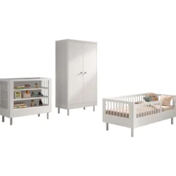 Kleinkindzimmer Forrest: Kleinkindbett 70x140cm, Wickeltisch, Kleiderschrank - Weißbuche