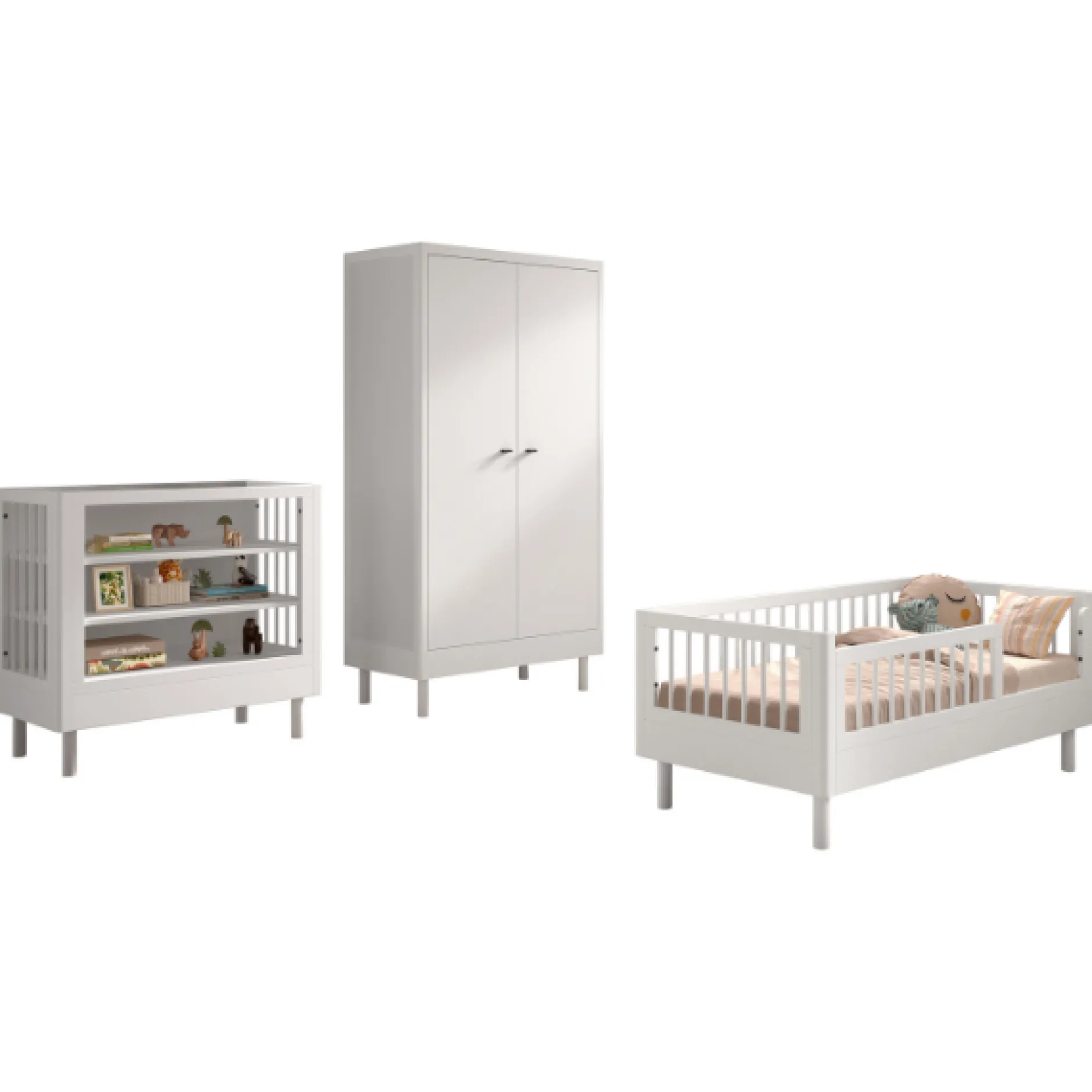 Kleinkindzimmer Forrest: Kleinkindbett 70x140cm, Wickeltisch, Kleiderschrank - Weißbuche
