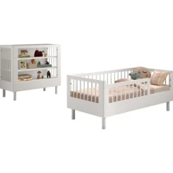 Kleinkindzimmer Forrest: Kleinkindbett 70x140cm, Wickeltisch - Buche weiß