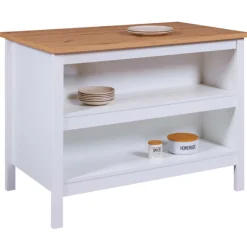 Kochinsel Julina | Platte aus Eichenholz | 124 x 75 x 91,5 cm | Farbe: Weiß