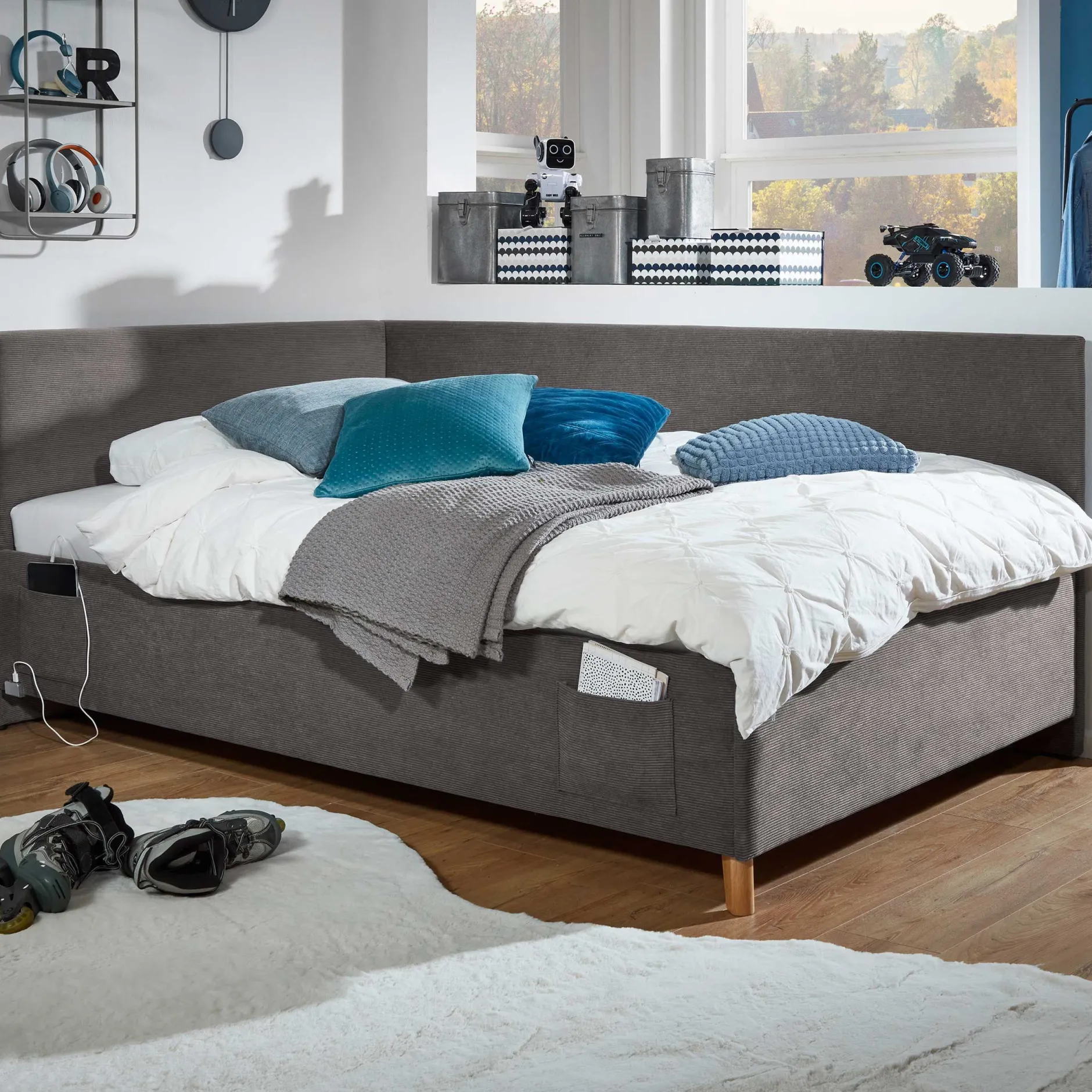 Kofferbett Cool | Mit Rückenlehne | 140 x 200 cm | Anthrazit Design
