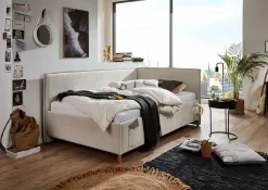 Kofferbett Ollie | Mit Rückenlehne | 120 x 200 cm | Beige Design