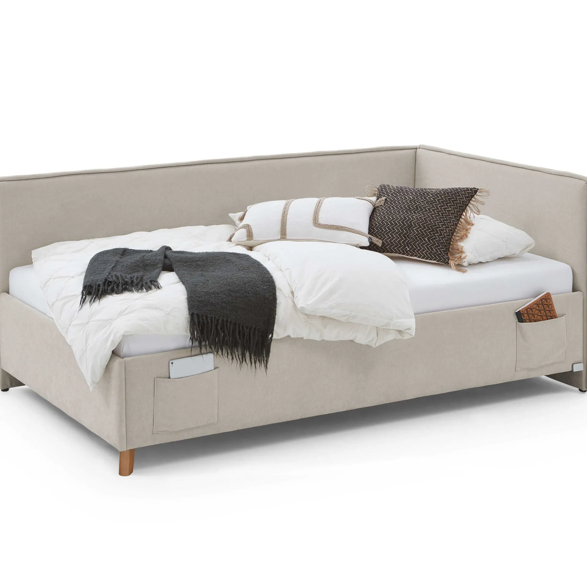 Kofferbett Ollie | Mit Rückenlehne | 140 x 200 cm | Beige Design