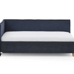 Kofferbett Ollie | Mit Rückenlehne | 120 x 200 cm | marineblaues Design