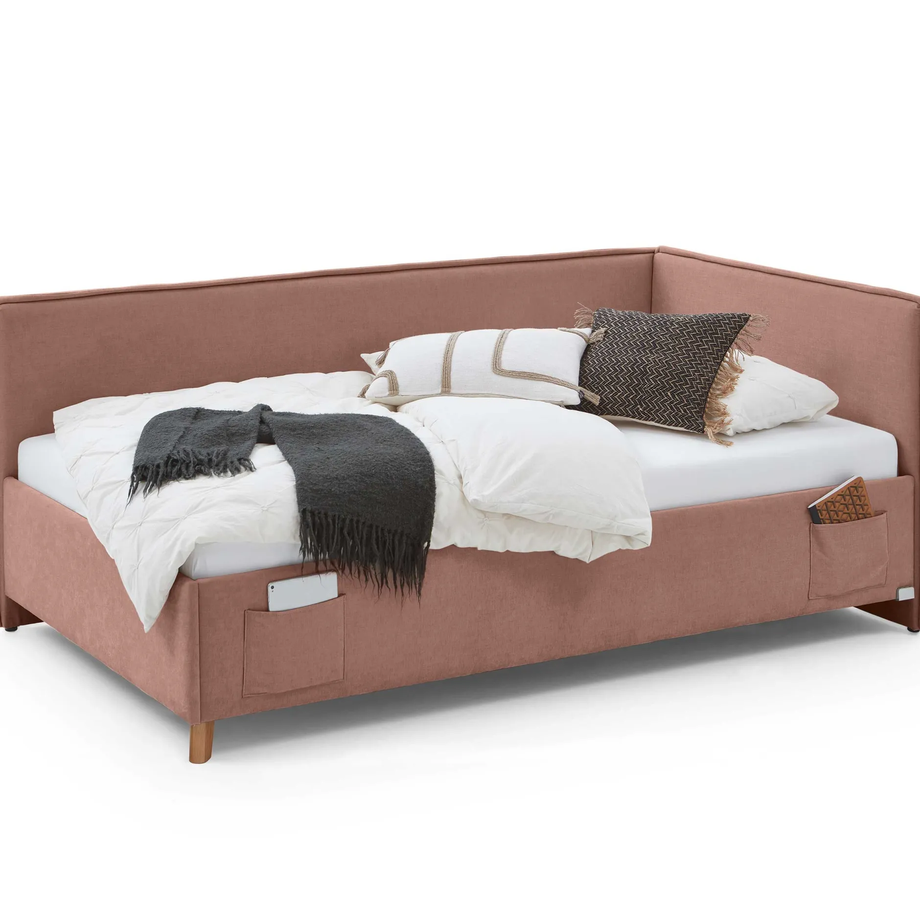 Kofferbett Ollie | Mit Rückenlehne | 90 x 200 cm | Rosa Design