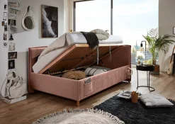 Kofferbett Ollie | Mit Rückenlehne | 90 x 200 cm | Rosa Design