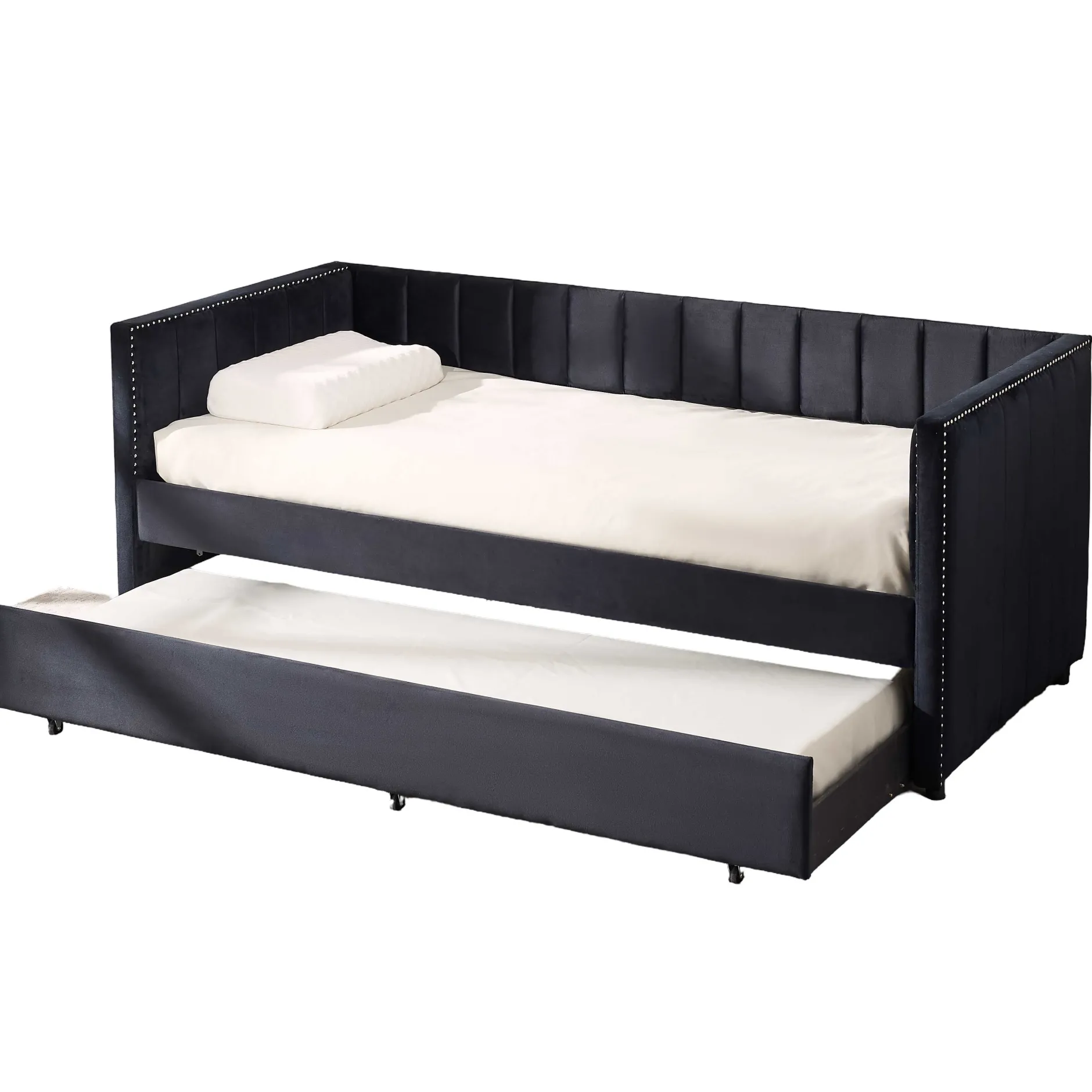 Kojenbett Auckland - 90 x 200 cm - Mit Rollbett - Schwarzer Velours