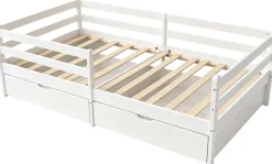 Kojenbett Nest - 90x200cm - mit zwei Schubladen - massivem Kiefernholz - weiß