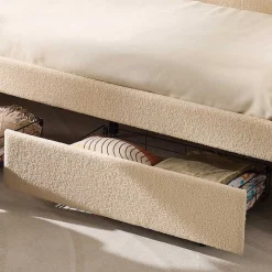 Kojenbett Spector - 90 x 200 cm - Mit Schubladen - Beiger Teddystoff