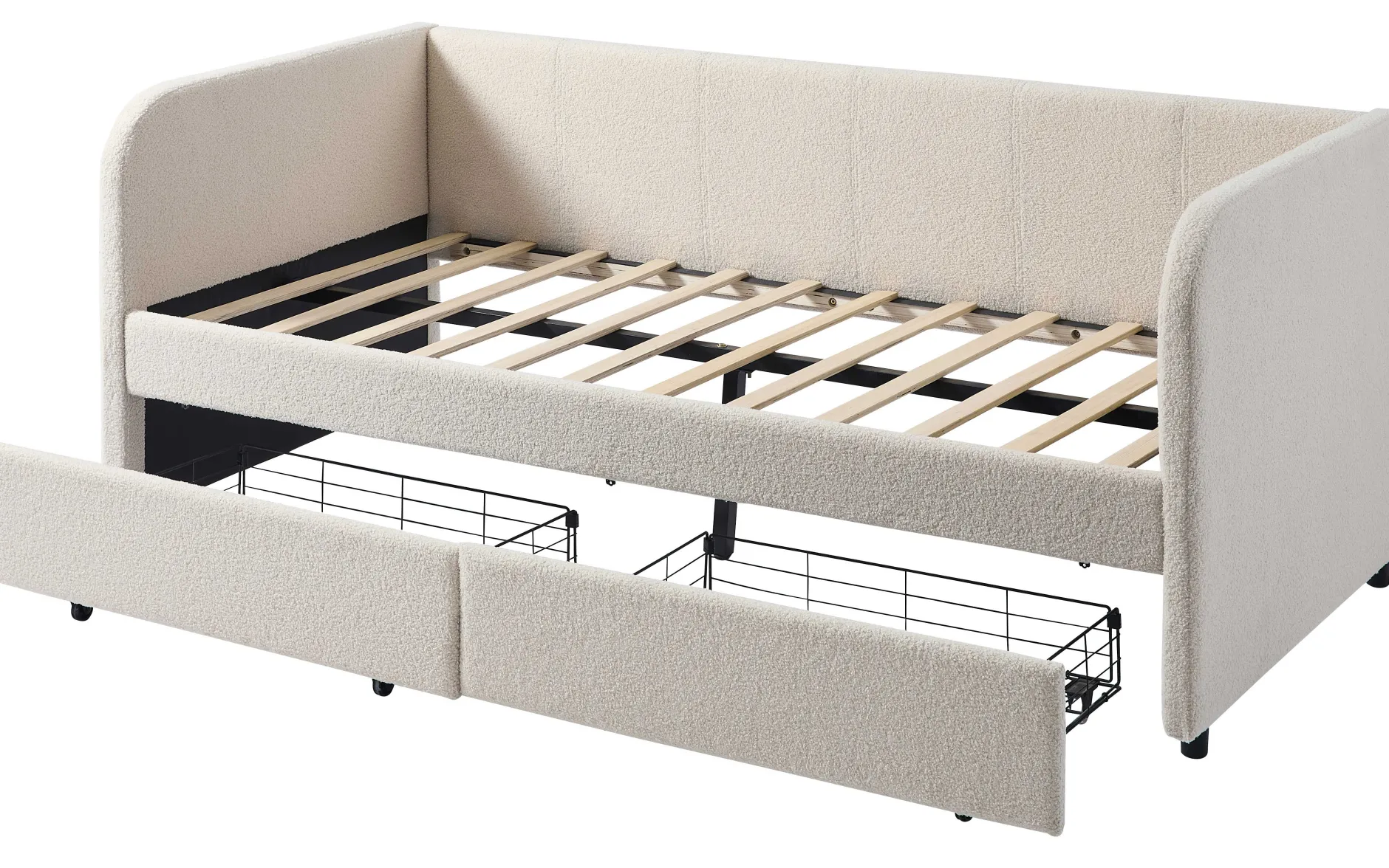 Kojenbett Spector - 90 x 200 cm - Mit Schubladen - Beiger Teddystoff