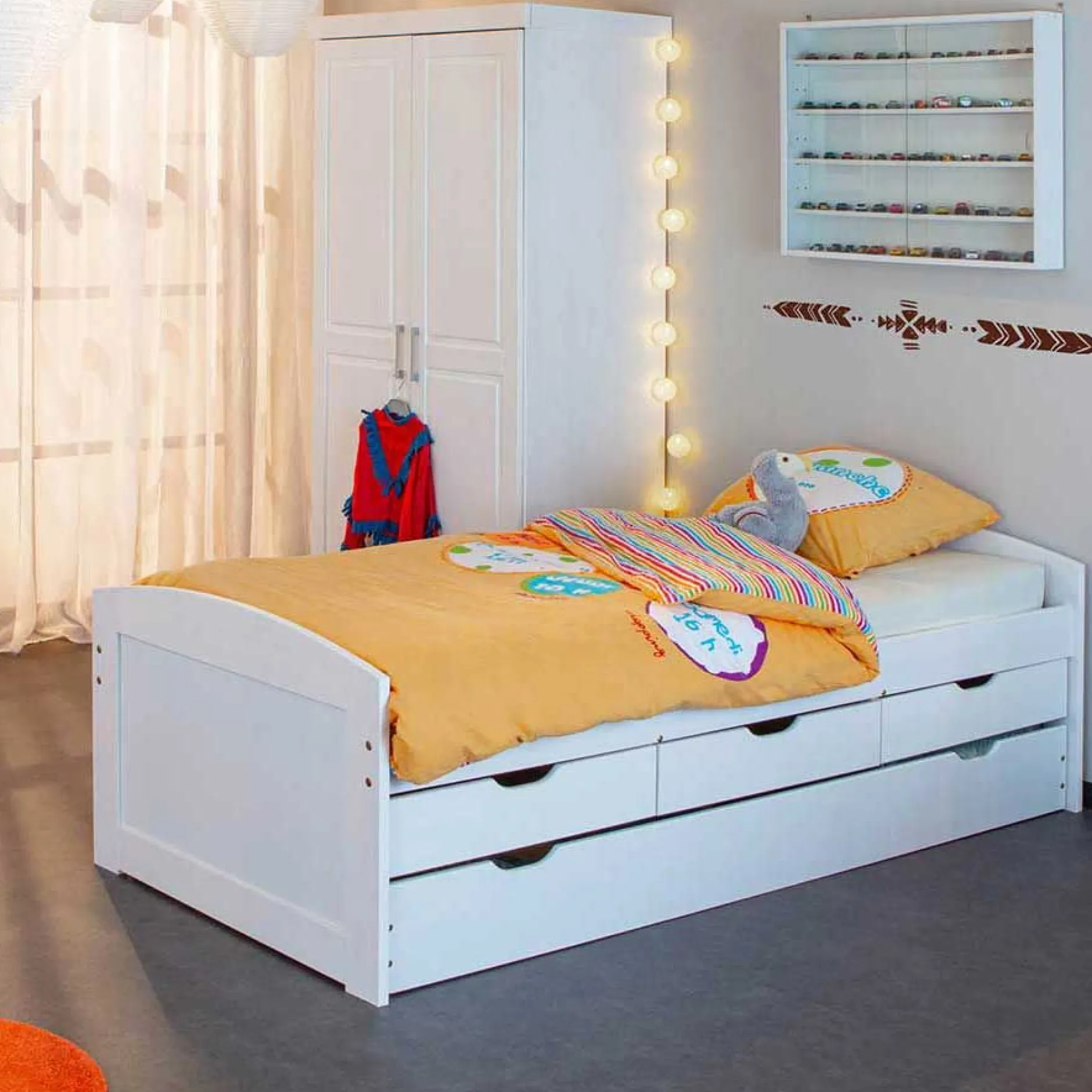 Kojenbett Thomas 200 mit Schubladen und Zusatzbett - white wash