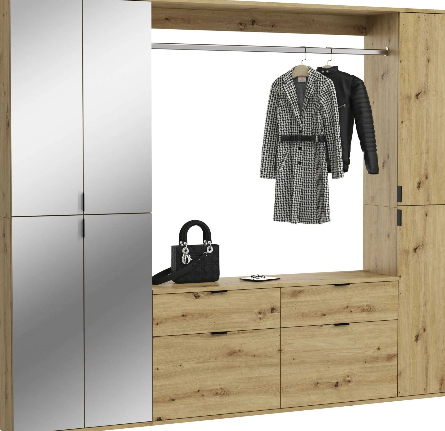 Kombination Kleiderschrank Projekt X Emob - Artisan Oak - 212x193x34 cm - Spiegel