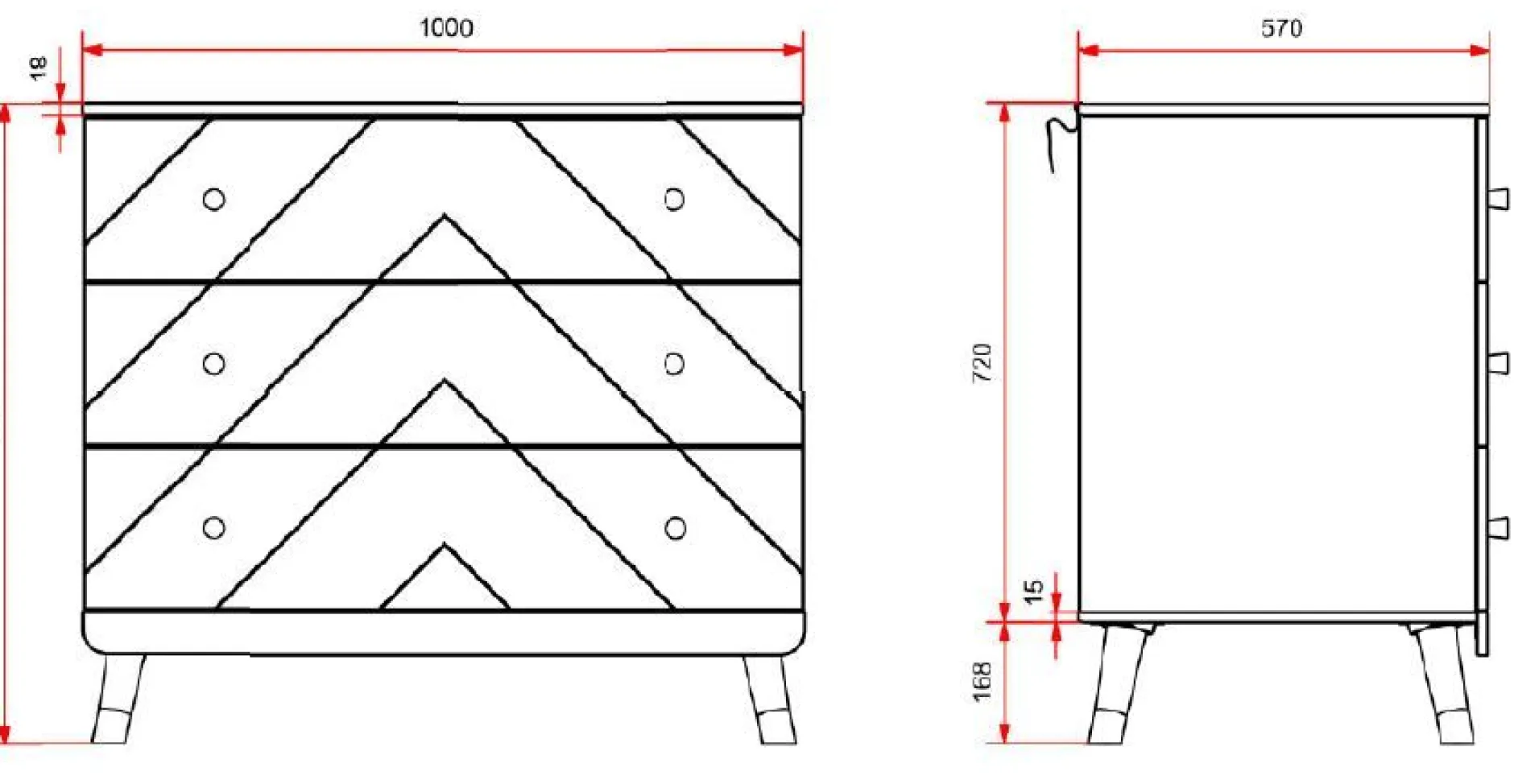Kommode Billy 100x57x89cm 3 Schubladen - weiß/gold