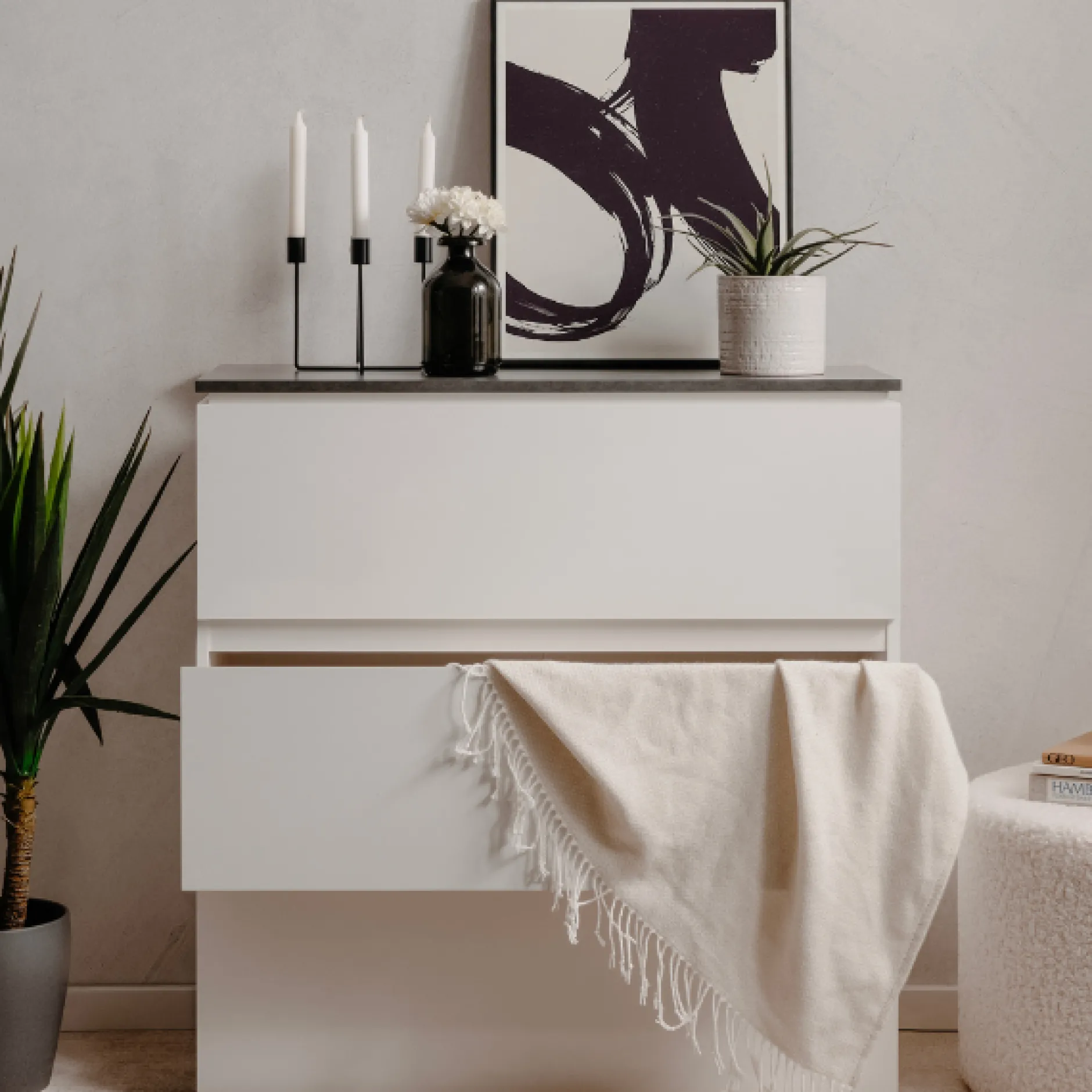 Kommode Bresse - 89x40x92cm - 3 Schubladen - Hochglanz weiß/anthrazit