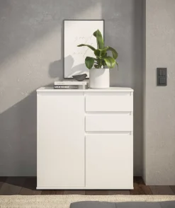 Kommode Brest - 80x35x84cm - 2 Türen und 2 Schubladen - weiß