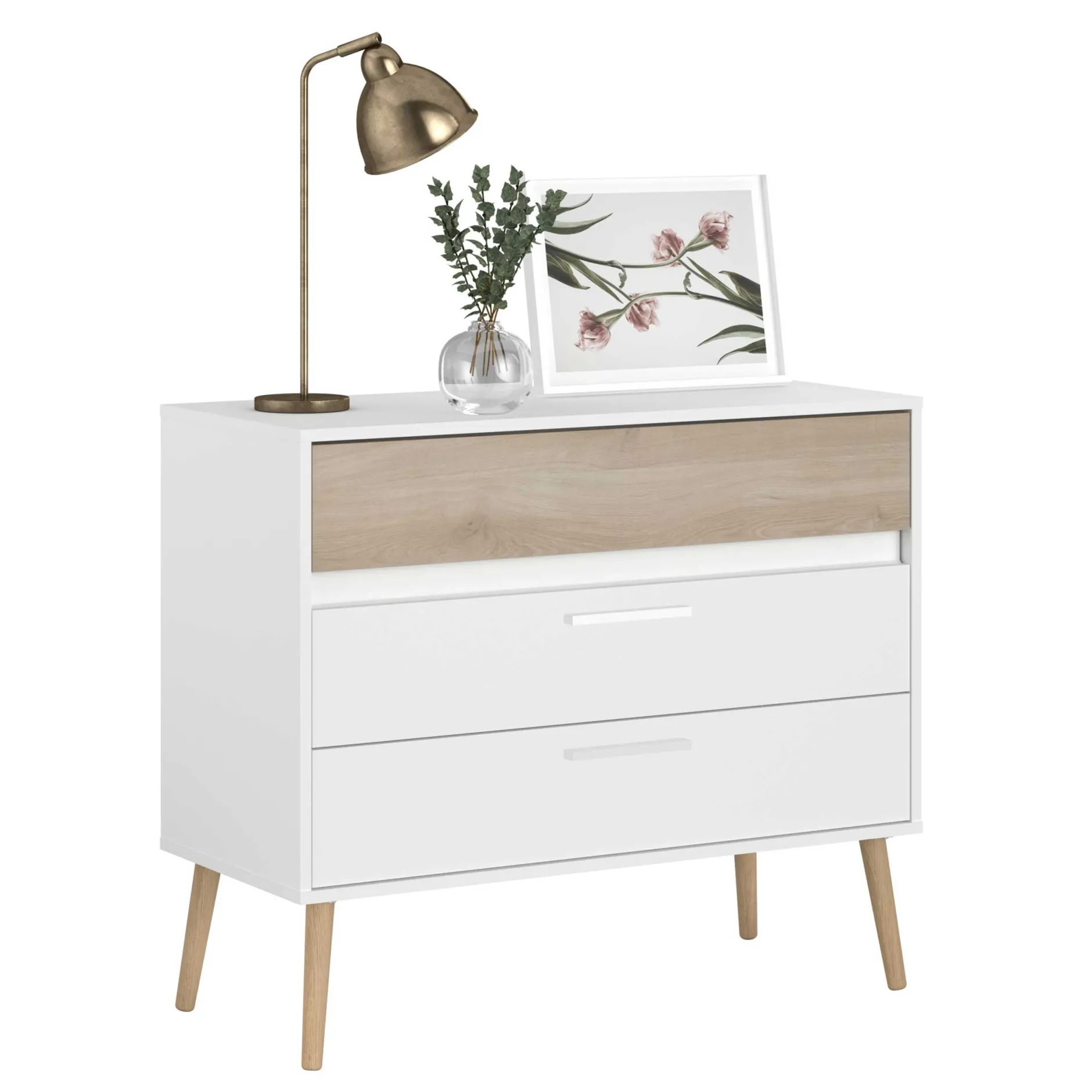 Kommode Hardy 91cm mit 3 Schubladen - Molke/Eiche