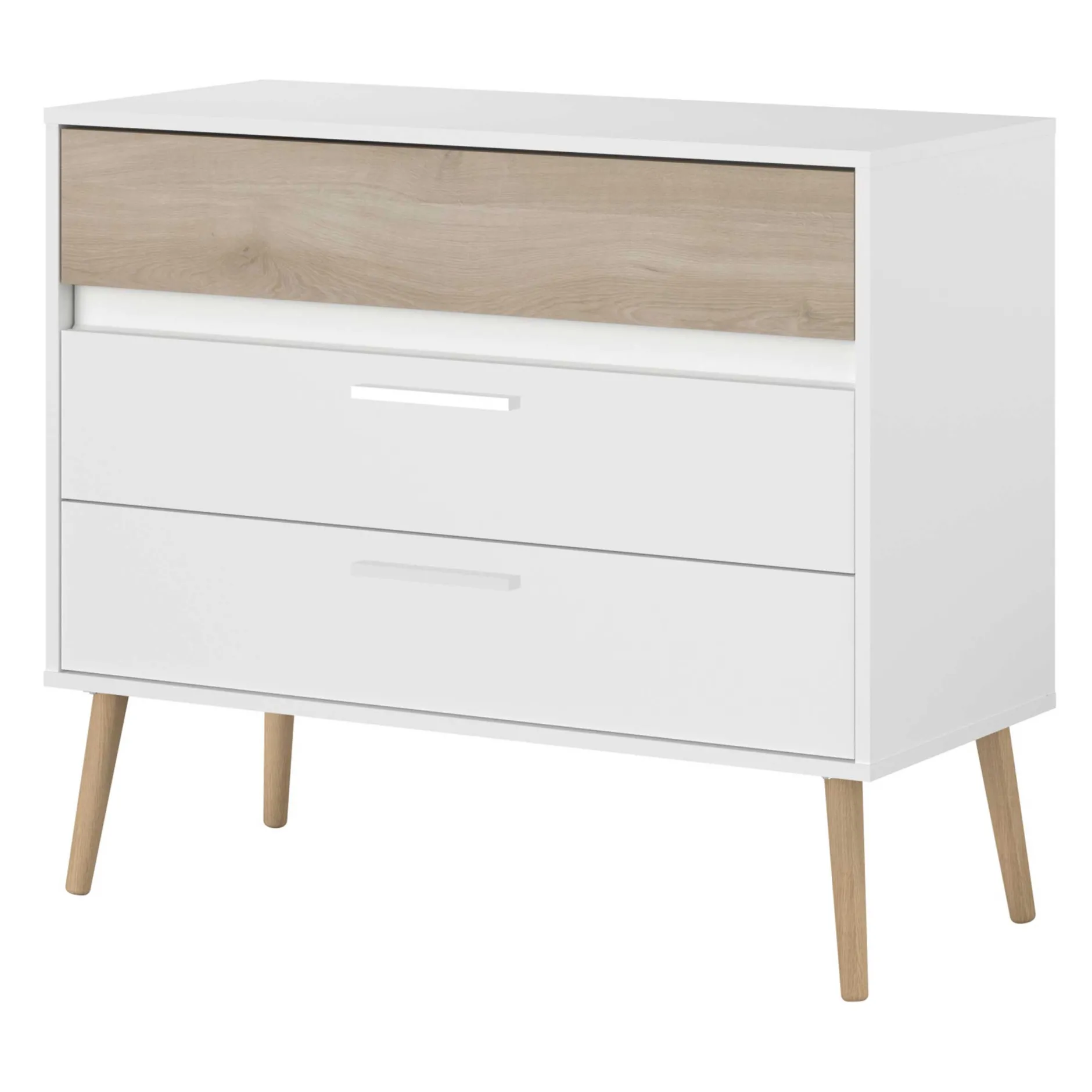 Kommode Hardy 91cm mit 3 Schubladen - Molke/Eiche