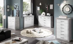 Kommode Inga 66cm mit 6 Schubladen - Beton/Weiß
