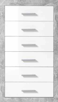 Kommode Inga 66cm mit 6 Schubladen - Beton/Weiß