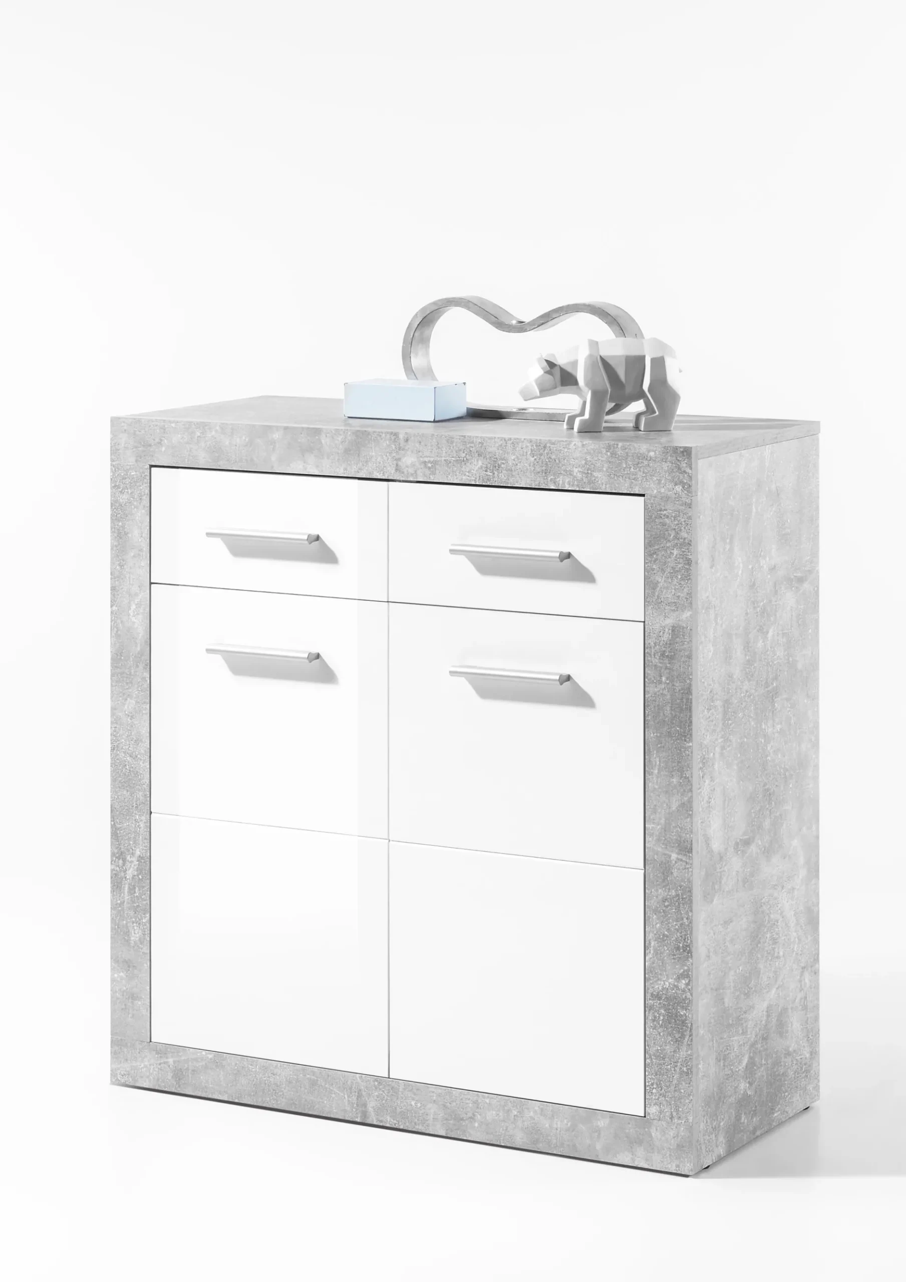 Kommode Inga 82 cm mit 2 Türen und 2 Schubladen - Beton/Weiß
