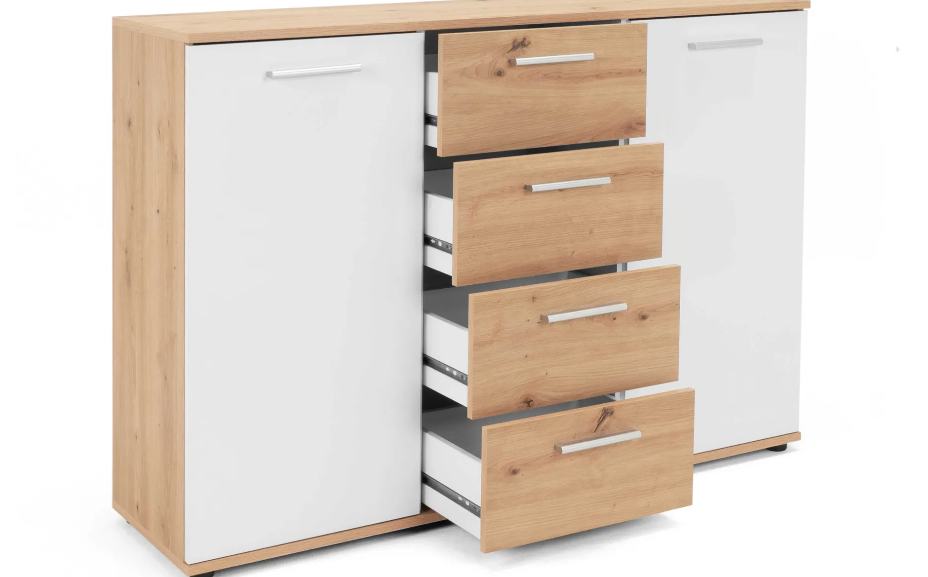 Kommode Jakob 120cm 2 Türen und 4 Schubladen - Artisan Eiche/Weiß
