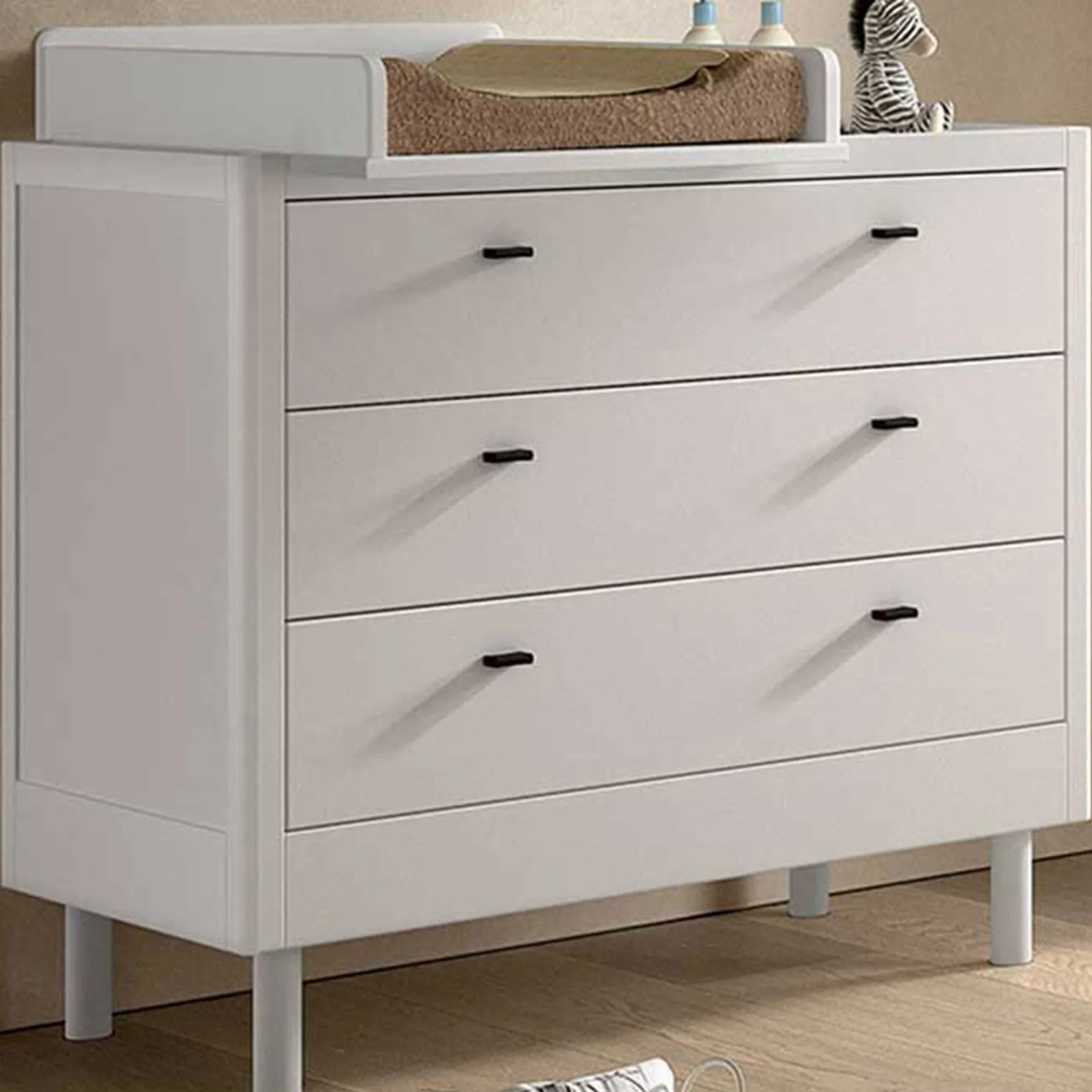 Kommode mit Windelregal Forrest - 3 Schubladen - Massivholz Buche - weiß