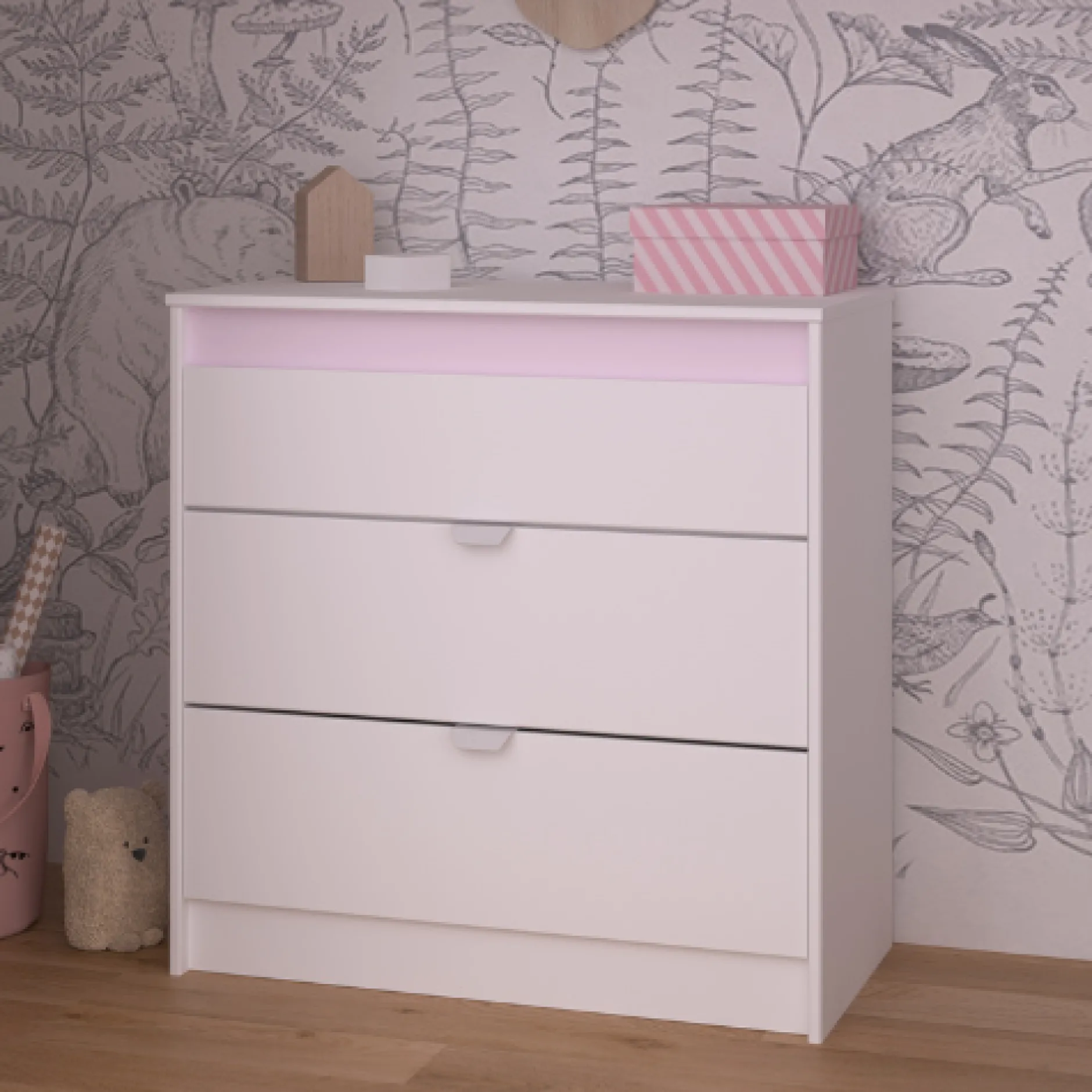 Kommode Rue 78 cm mit 3 Schubladen - weiß/grau oder weiß/rosa
