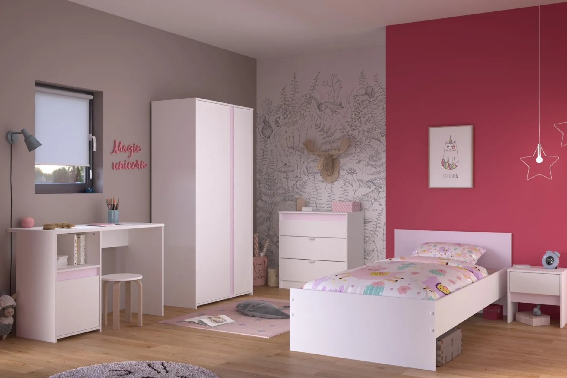 Kommode Rue 78 cm mit 3 Schubladen - weiß/grau oder weiß/rosa